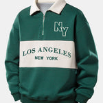 Los Angeles Print Contrast Zipper Polo Sweatshirt