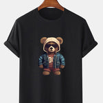 Bear In Leather Jacket Print T-Shirt & Textured Shorts