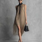 Women's Light Luxury Khaki And Brown Color-blocked Chiffon Sleeveless Dress