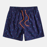 Blue Palm Tree Print Linen Look Cotton Button Up Shirt & Swim Shorts