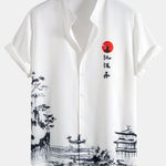 Ink Landscape Painting Stand Collar Shirt