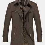 Quilted Lined Double Layer Detachable Scarf Neck Woolen Coat
