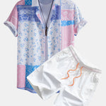 Paisley Floral Print Button Up Shirt & Swim Shorts