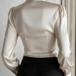 Elegant Mandarin-Collar Button-Front Fitted Blouse