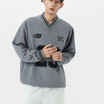 Long Sleeved Number Print V Neck Sweatshirt