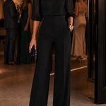Mockneck Half Sleeves Top with Camisole High Rise Straight Leg Pants 3 Piece Set