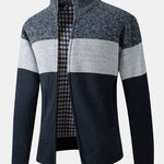 Color Block Patchwork Zip Up Sweater