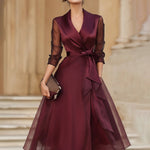 Elegant Wrap Midi Dress With Sheer Sleeves
