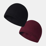 2 Pieces Solid Color Outdoor Cycling Warm Knit Beanie Hat