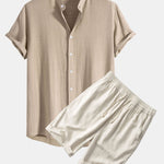 Linen And Rayon Blend Stand Collar Shirt & Linen Cotton Blend 11" Shorts