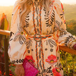 Puff Long Sleeves Button Up Floral Print Ruffle Mini Dress