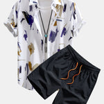 Brushstroke Print Button Up Shirt & Swim Shorts
