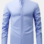 Non-Iron Hidden Placket Stand Collar Dress Shirt