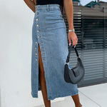 Margovil Button Down Slit Midi Denim Skirt