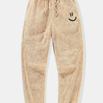 Smiley Face Embroidered Teddy Hoodie & Jogger Pants