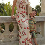 Sleeveless V Neck Lace Trim Tomato Print Maxi Dress