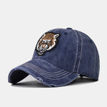 Street Fashion Tiger Embroidery Washed Distressed Baseball Cap
