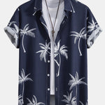 Palm Tree Print Button Up Shirt & Linen Cotton Blend Cropped Pants