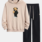 Fashion Bear Taking Photo Print Relax Fit Hoodie & Straight Leg Corduroy Pants