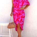 Margovil One Shoulder Batwing Sleeve Printed Tulip Dress