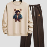 Bear In Leather Jacket Print Relax Fit Sweatshirt & Straight Leg Corduroy Pants