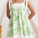 Margovil Bow Shoulder Sleeveless High Waist Floral Print Mini Dress