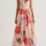 V Neck Halter Back Lace-up Floral Print Maxi Dress