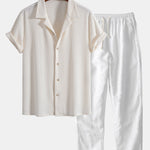 Short Sleeve Waffle Cuban Shirt & Straight Leg Linen Pants