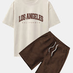 Los Angeles Print Heavy Weight Oversize T-Shirt & Corduroy Shorts