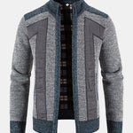 Zip Up Faux Suede Patchwork Sweater