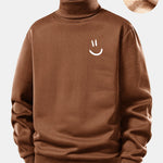 Smiley Face Print Teddy Fleece Lined Turtle Neck Sweatshirt