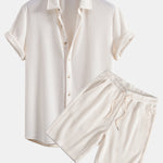 Waffle Button Up Shirt & Drawstring Waffle Shorts