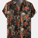 Rose Skull Print Button Up Shirt