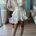 Margovil Lantern Long Sleeves Waisted Ruffle Mini Dress