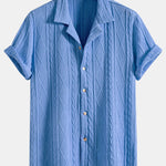 Knitted Geometric Textured Cuban Shirt & Straight Leg Linen Pants