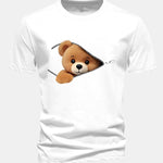 Regular Fit Zipper Bear Print Cotton T-Shirt