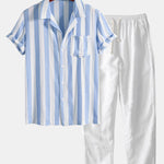Striped Cuban Collar Shirt & Straight Leg Linen Pants