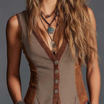 Vintage Bohemian Patchwork Suede Vest