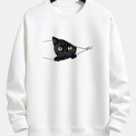 Zipper Black Cat Print Relax Fit Sweatshirt