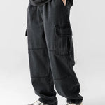 Elastic Waist Relax Fit Straight Leg Cargo Jeans
