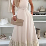 Square Neck Sleeveless Lace Splice Maxi Dress