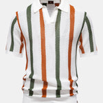 Stripe Knit V Neck Polo Shirt