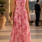 Margovil Sleeveless Zipper Back Waisted Floral Print Maxi Dress