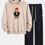 Hip Hop Bear Print Relax Fit Hoodie & Straight Leg Corduroy Pants