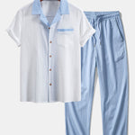 Textured Contrast Cuban Shirt & Straight Leg Pants