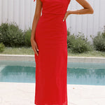 Tie Knot Shoulder Side Slit Maxi Dress