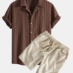 Geometric Jacquard Eyelet Cuban Shirt & Linen Cotton Blend Shorts