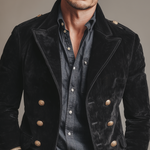 Men's Classic Retro Lapel Double-breasted Epaulette Faux Velvet Jacket