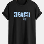 Regular Fit Beach Life Print Cotton T-Shirt & Drawstring Swim Shorts