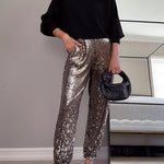 Glam High Rise Sparkly Sequin Joggers